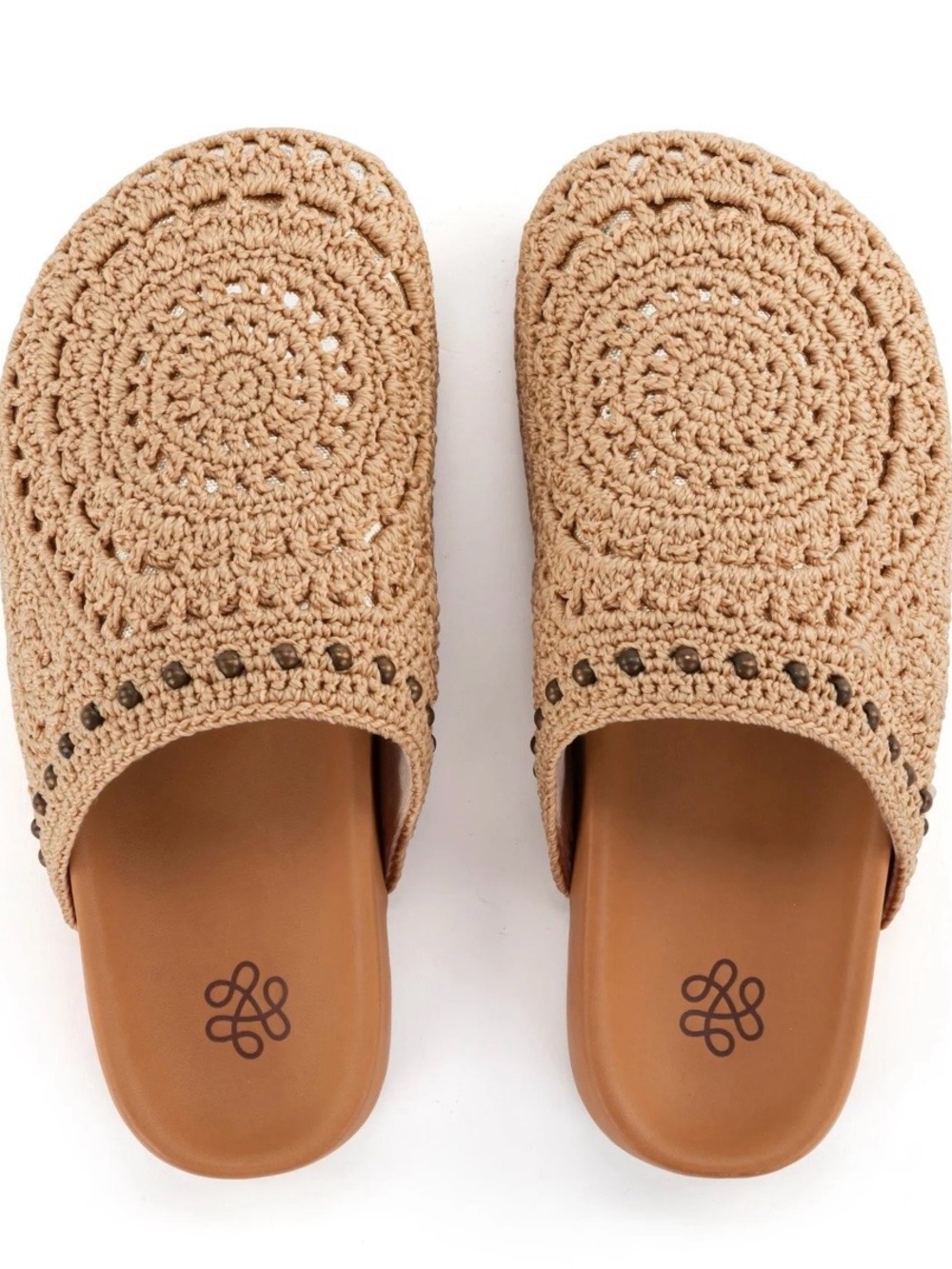 The Sak - Bolinas Clog- hand crochet, Bamboo Medallion Tan Slip-On Clog Sz 7 NEW